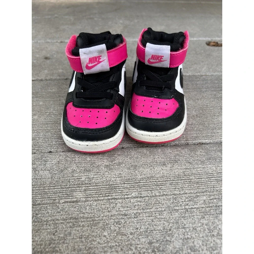 Nike Court Borough Mid 2 Toddler Shoes Pink Black White BQ5446-104 Size 5C